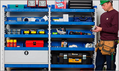 GM Mini-Mover Pro Masterack SmartSpace Systems have Easy-to-Adjust Shelves